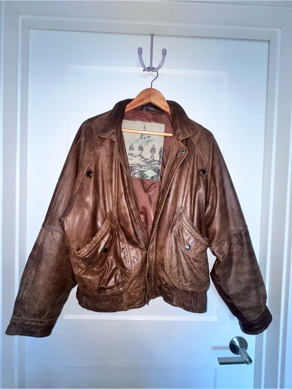 Brown Leather Bomber Jacket